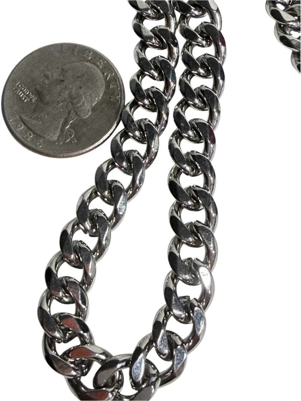 Mens Heavy Curb Chain Necklace Silver Tone 18 Inch Unisex